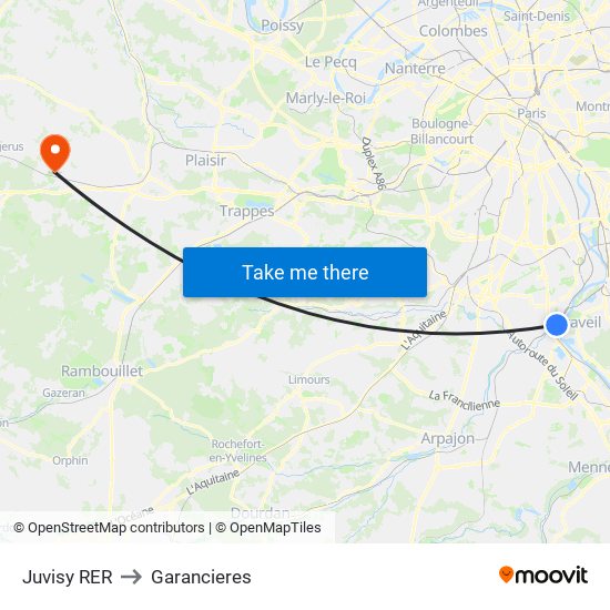 Juvisy RER to Garancieres map