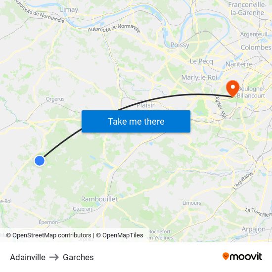 Adainville to Garches map
