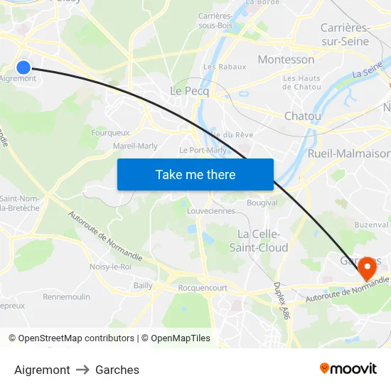 Aigremont to Garches map