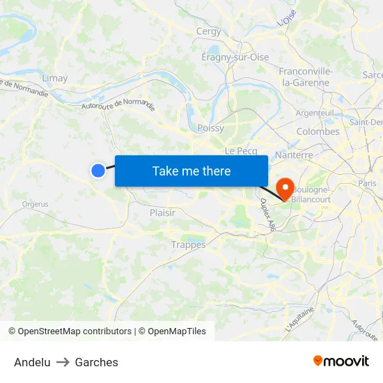 Andelu to Garches map