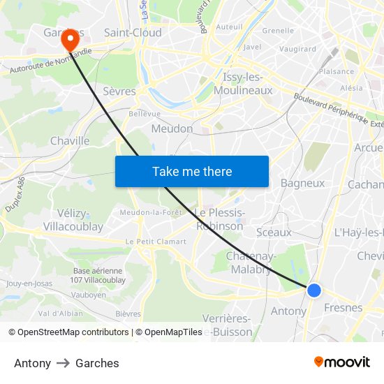 Antony to Garches map