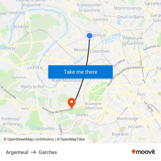 Argenteuil to Garches map