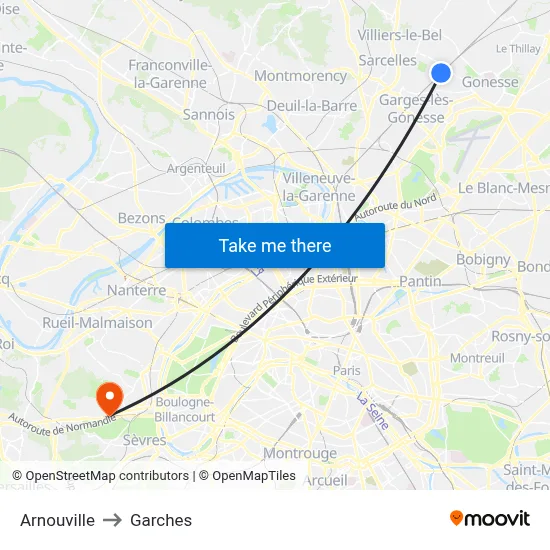 Arnouville to Garches map