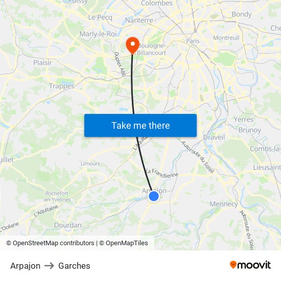 Arpajon to Garches map