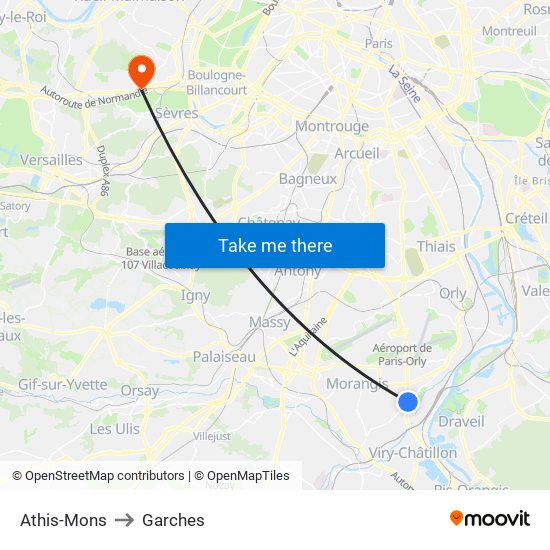 Athis-Mons to Garches map