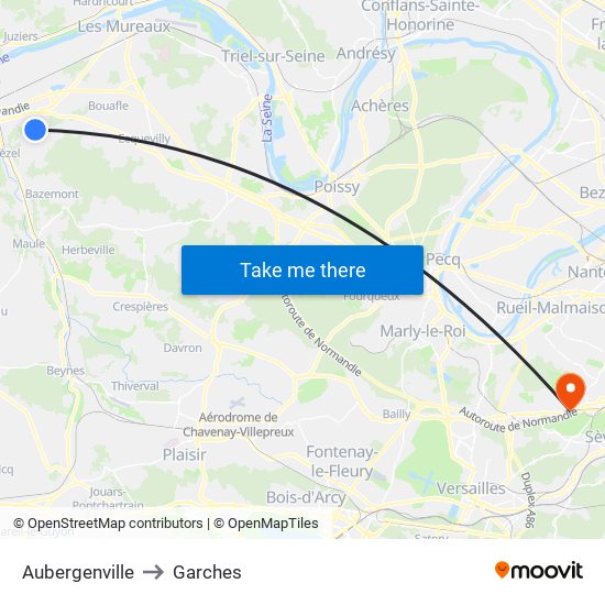 Aubergenville to Garches map
