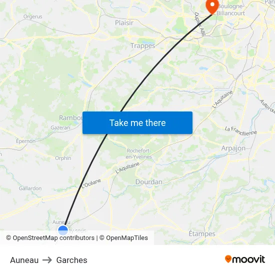 Auneau to Garches map