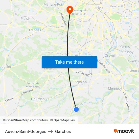 Auvers-Saint-Georges to Garches map