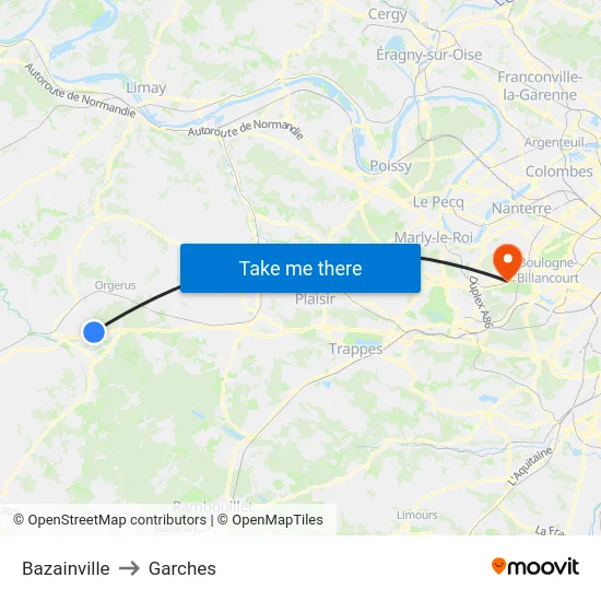 Bazainville to Garches map