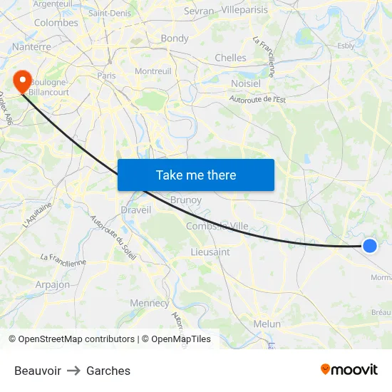 Beauvoir to Garches map