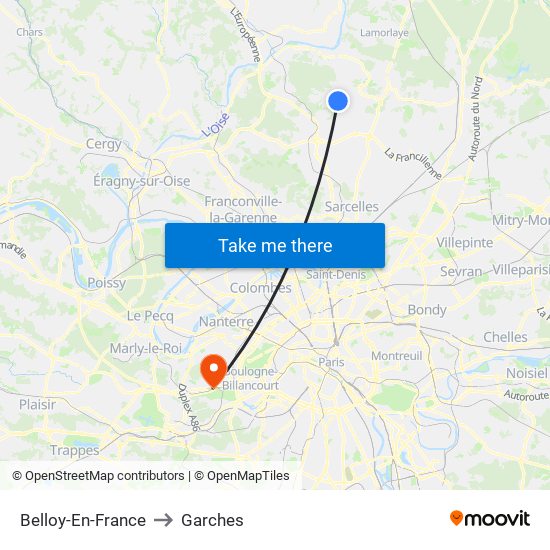Belloy-En-France to Garches map