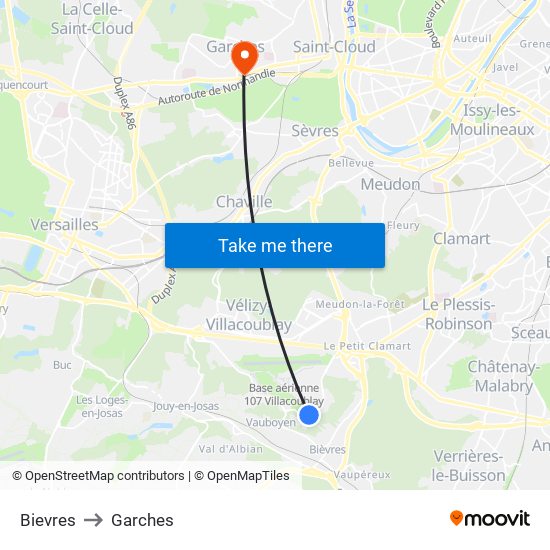 Bievres to Garches map