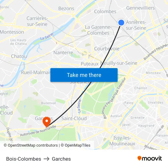 Bois-Colombes to Garches map