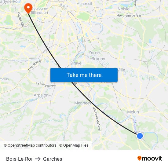 Bois-Le-Roi to Garches map