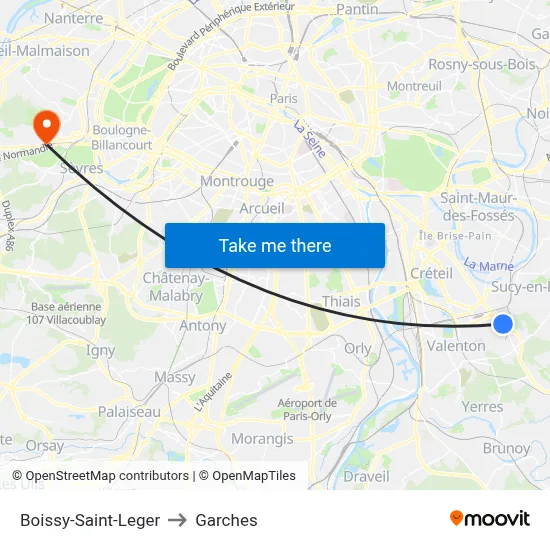 Boissy-Saint-Leger to Garches map