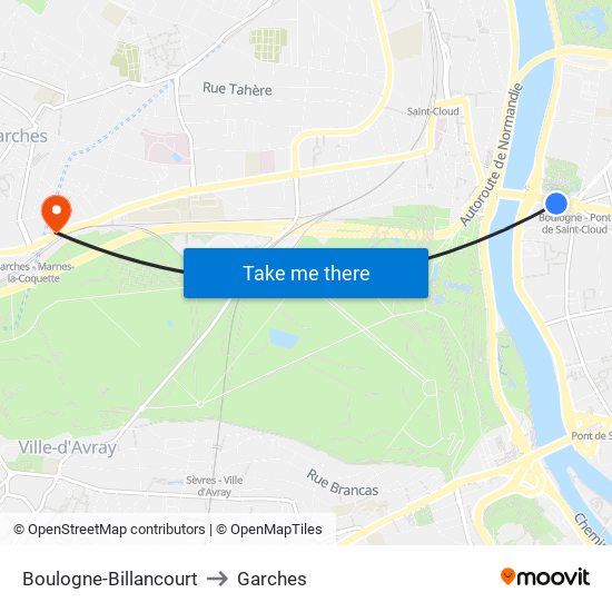 Boulogne-Billancourt to Garches map