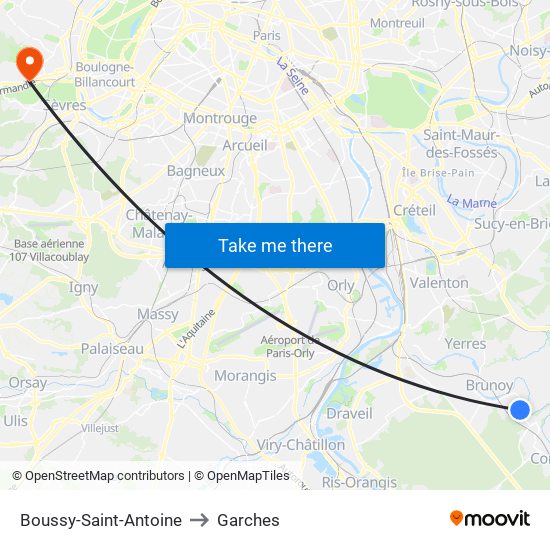 Boussy-Saint-Antoine to Garches map