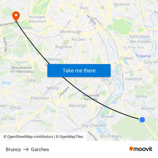 Brunoy to Garches map