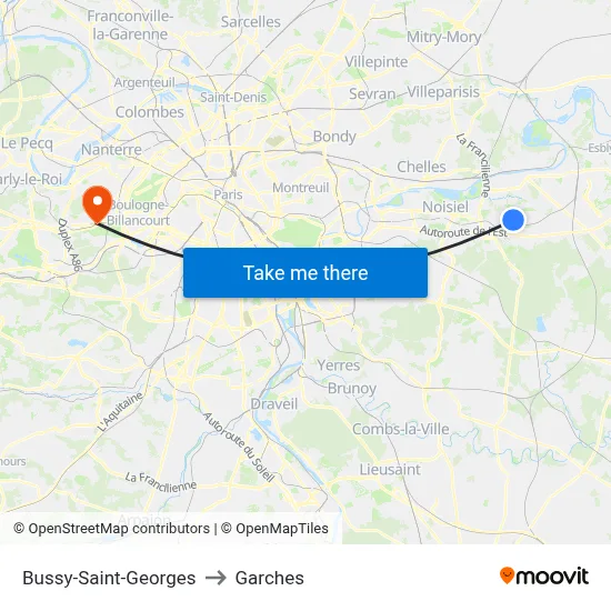 Bussy-Saint-Georges to Garches map