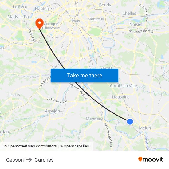 Cesson to Garches map