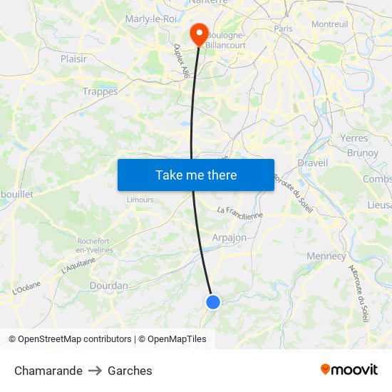 Chamarande to Garches map