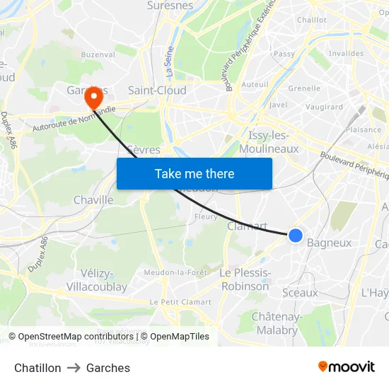 Chatillon to Garches map