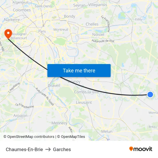 Chaumes-En-Brie to Garches map