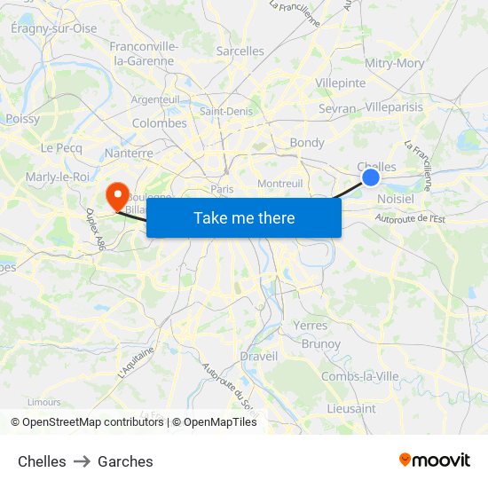 Chelles to Garches map