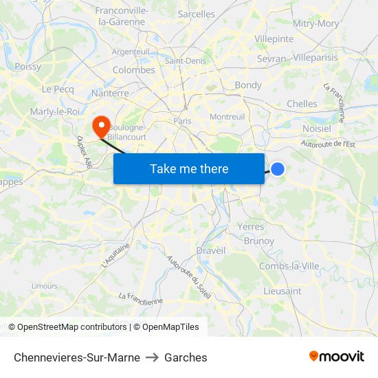 Chennevieres-Sur-Marne to Garches map