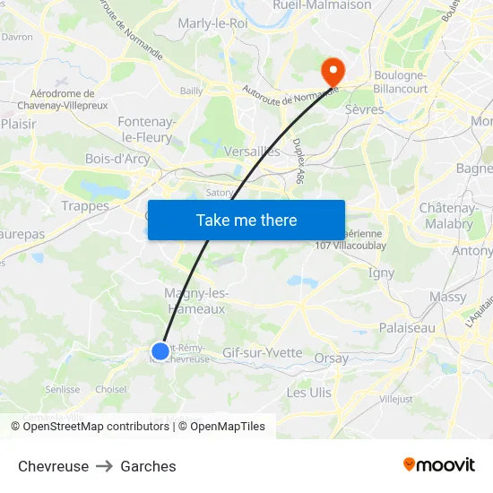 Chevreuse to Garches map