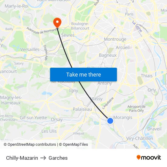 Chilly-Mazarin to Garches map