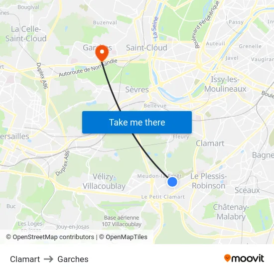 Clamart to Garches map