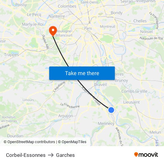 Corbeil-Essonnes to Garches map