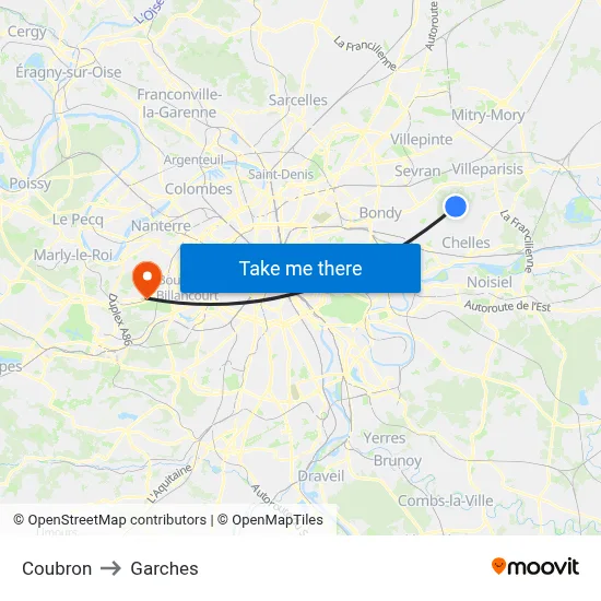 Coubron to Garches map