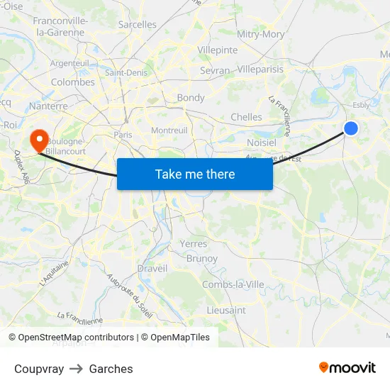 Coupvray to Garches map