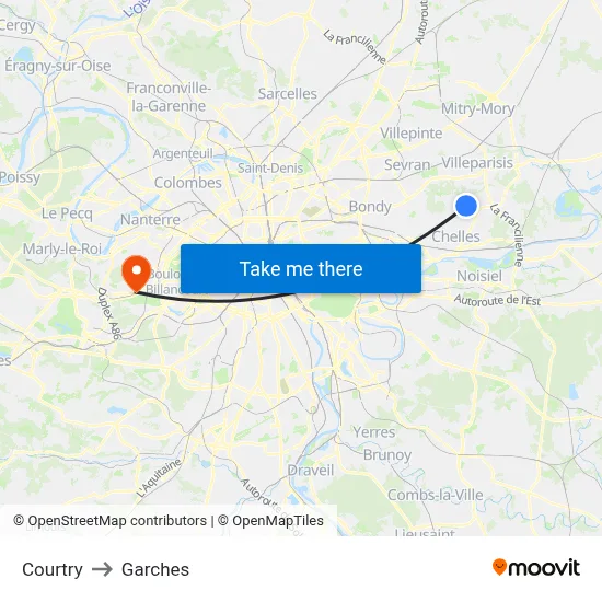 Courtry to Garches map