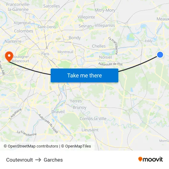 Coutevroult to Garches map