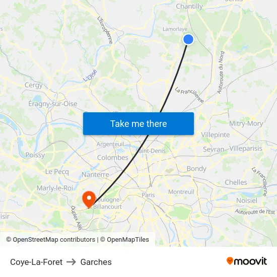 Coye-La-Foret to Garches map