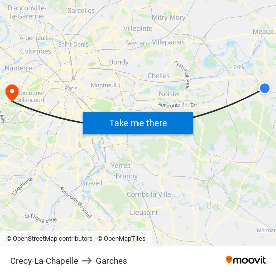 Crecy-La-Chapelle to Garches map