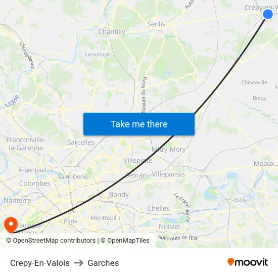 Crepy-En-Valois to Garches map