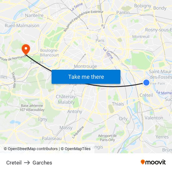 Creteil to Garches map