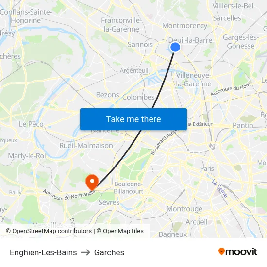 Enghien-Les-Bains to Garches map