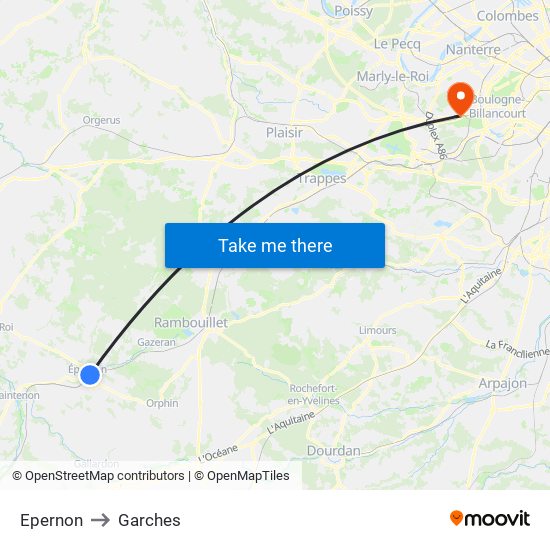 Epernon to Garches map