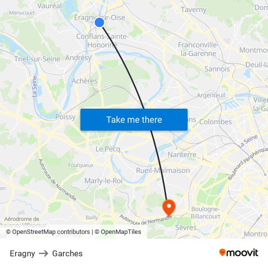 Eragny to Garches map