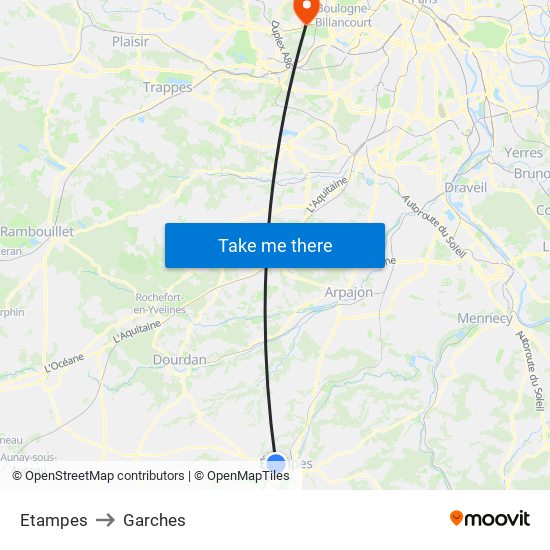 Etampes to Garches map