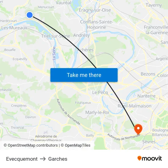 Evecquemont to Garches map