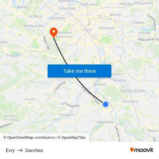 Evry to Garches map