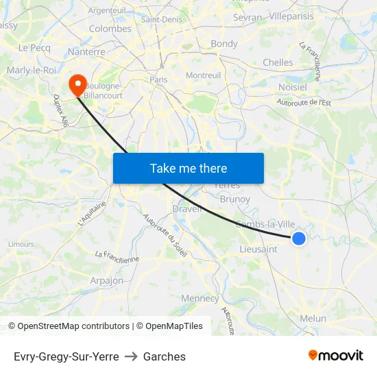 Evry-Gregy-Sur-Yerre to Garches map
