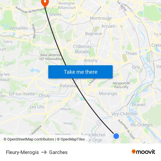 Fleury-Merogis to Garches map