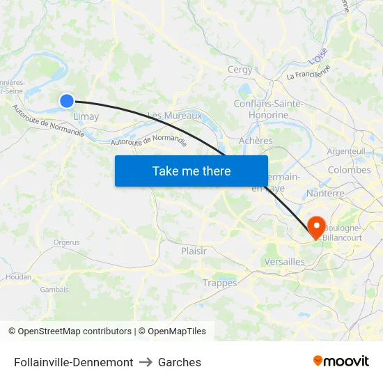 Follainville-Dennemont to Garches map